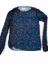 Meshtröja: blå med blommor