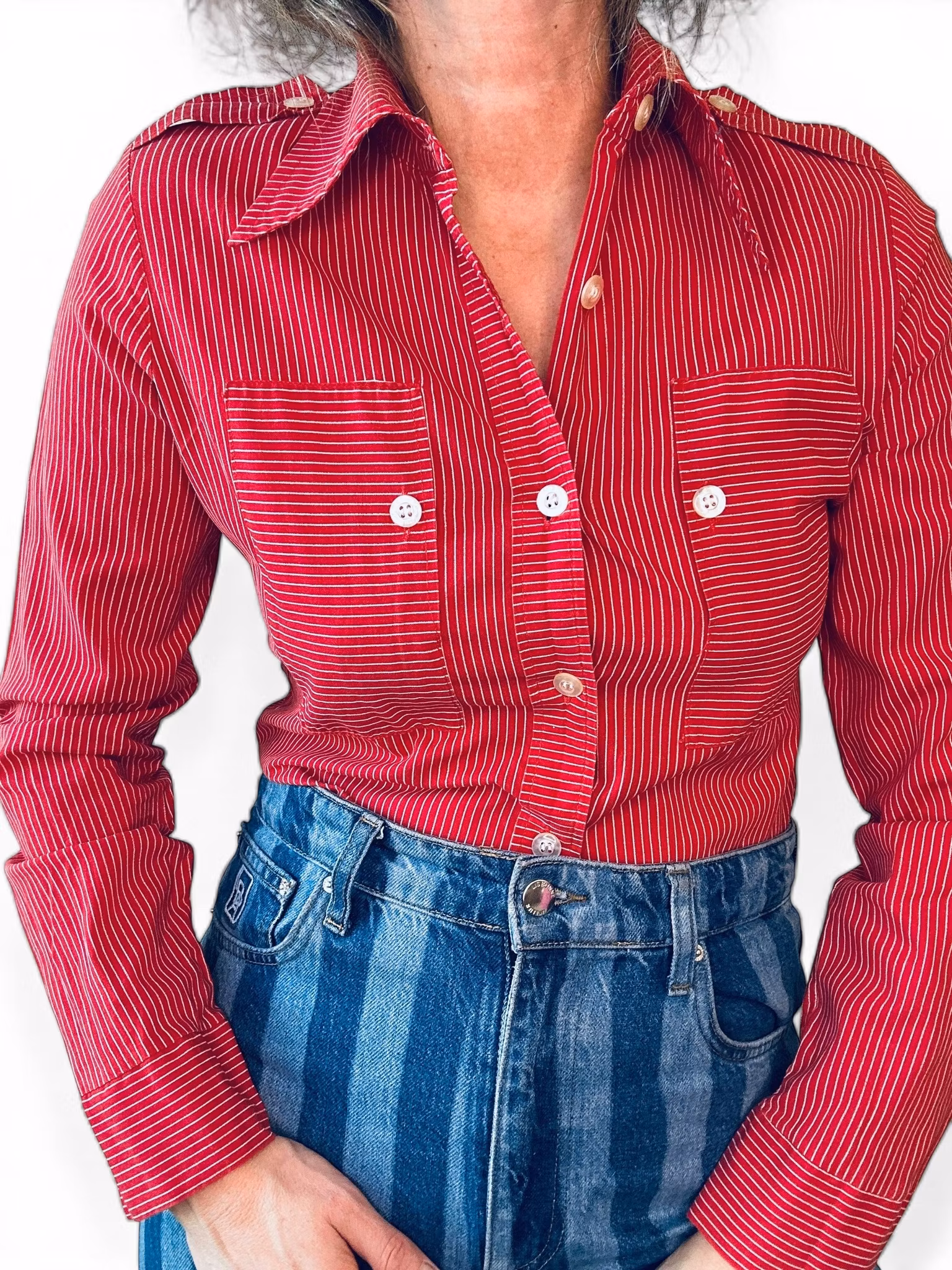 Randig 70-talsskjorta med statementkrage