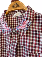 Rutig fransk blus med broderad krage