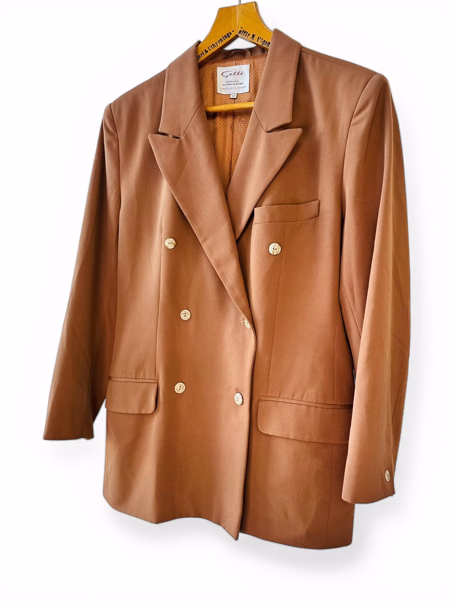 Vintage kanelfärgad dubbelknäppt kavaj