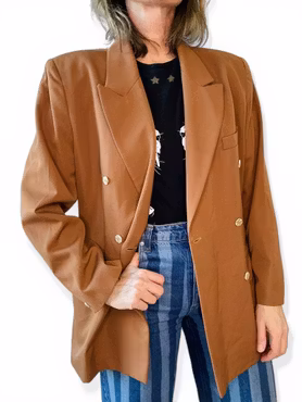 Vintage kanelfärgad dubbelknäppt kavaj