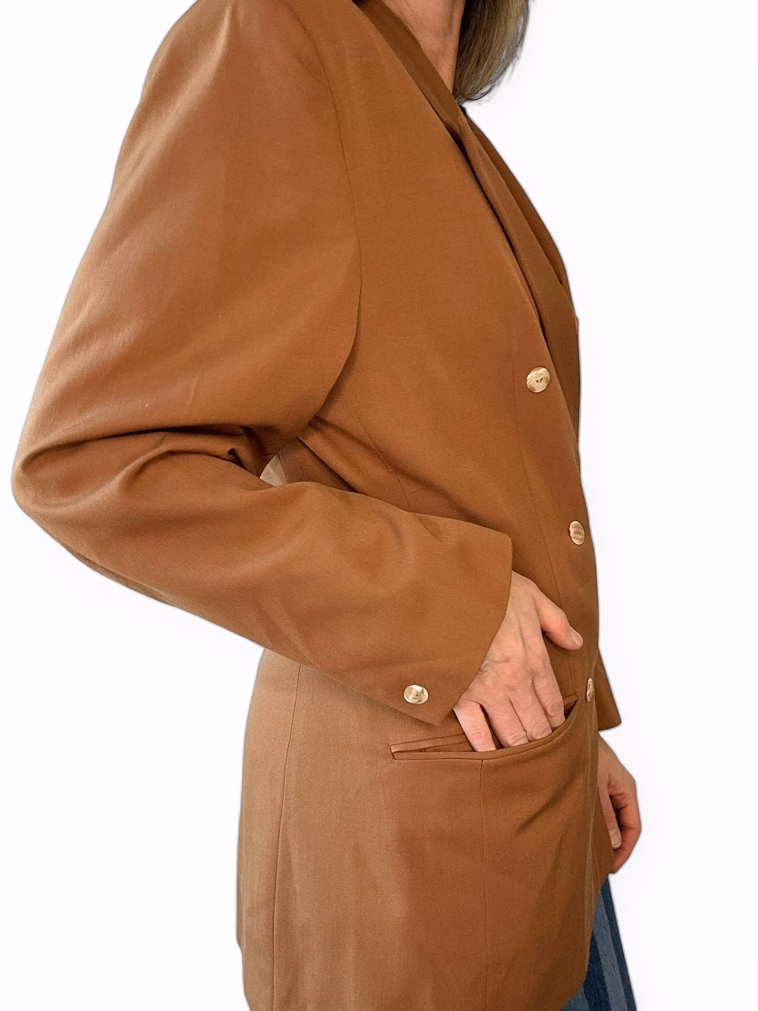 Vintage kanelfärgad dubbelknäppt kavaj