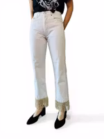 Remake: LEVI'S 501 vita vintage 28" med guldfransar