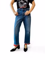 Remake: LEVI'S high rise straight 30" med röda fransar