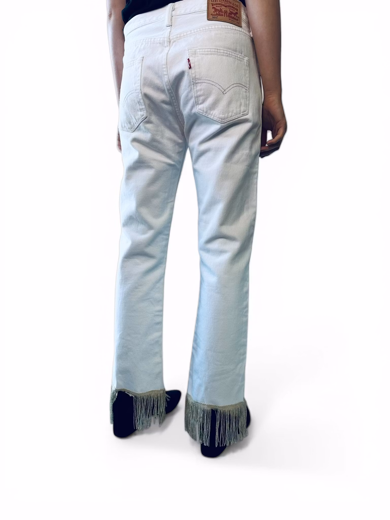 Remake: LEVI'S 501 vita 30" med fransar