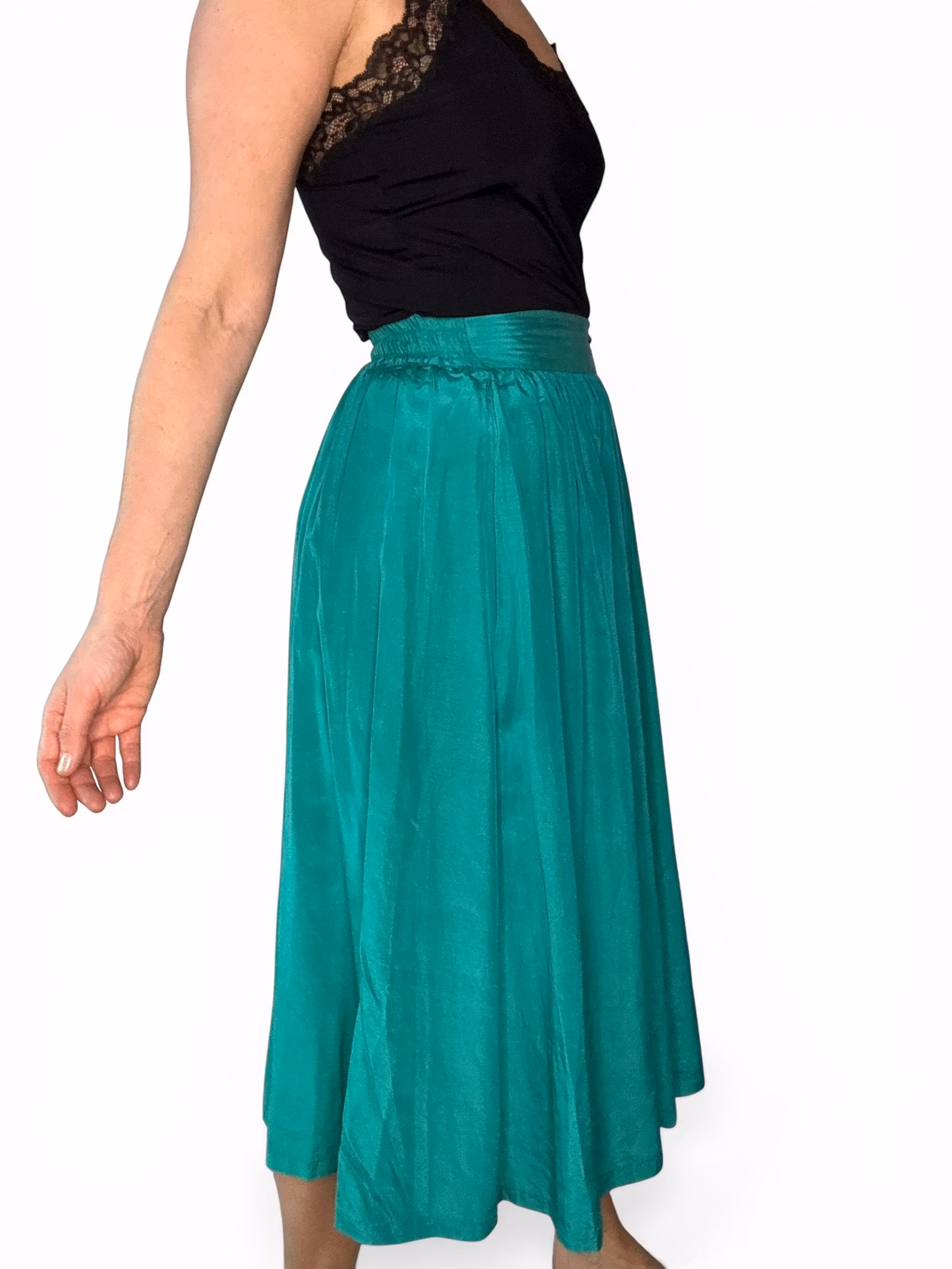 Vintage smaragdgrön kjol i sidenmix