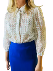 Transparent blommig blus med puffärm