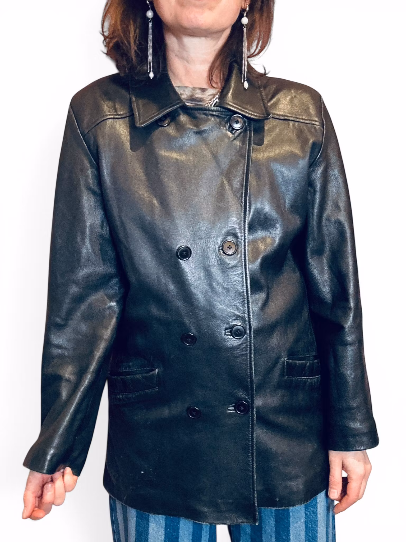 Vintage svart skinnkavaj