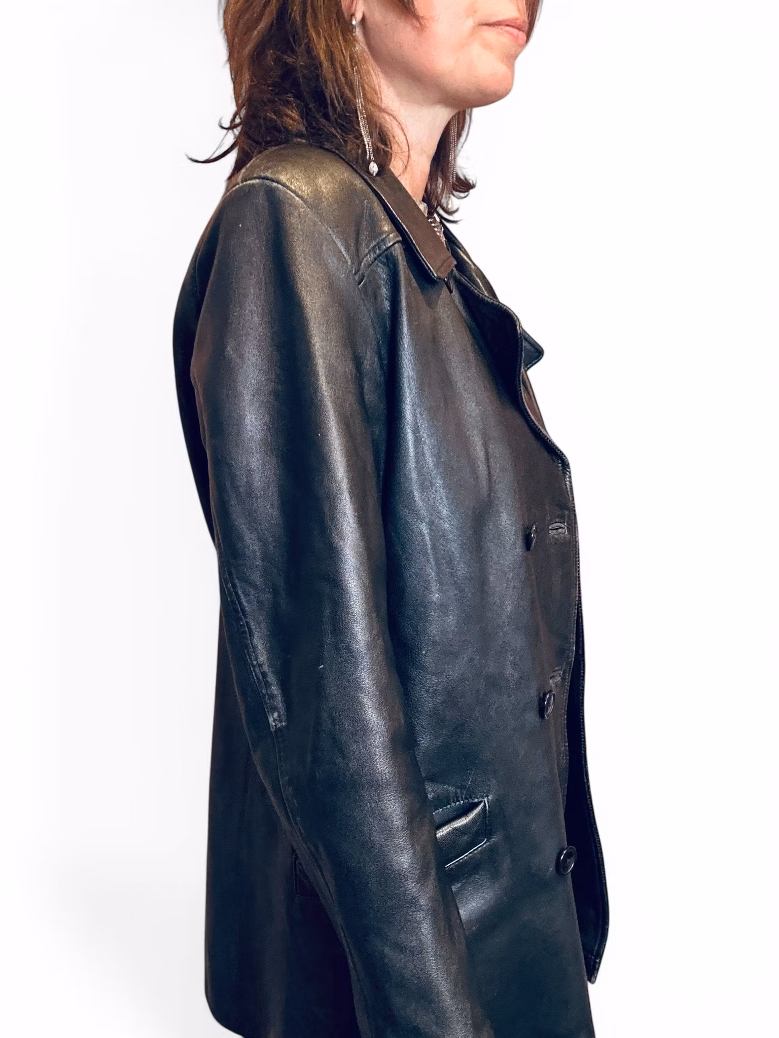 Vintage svart skinnkavaj