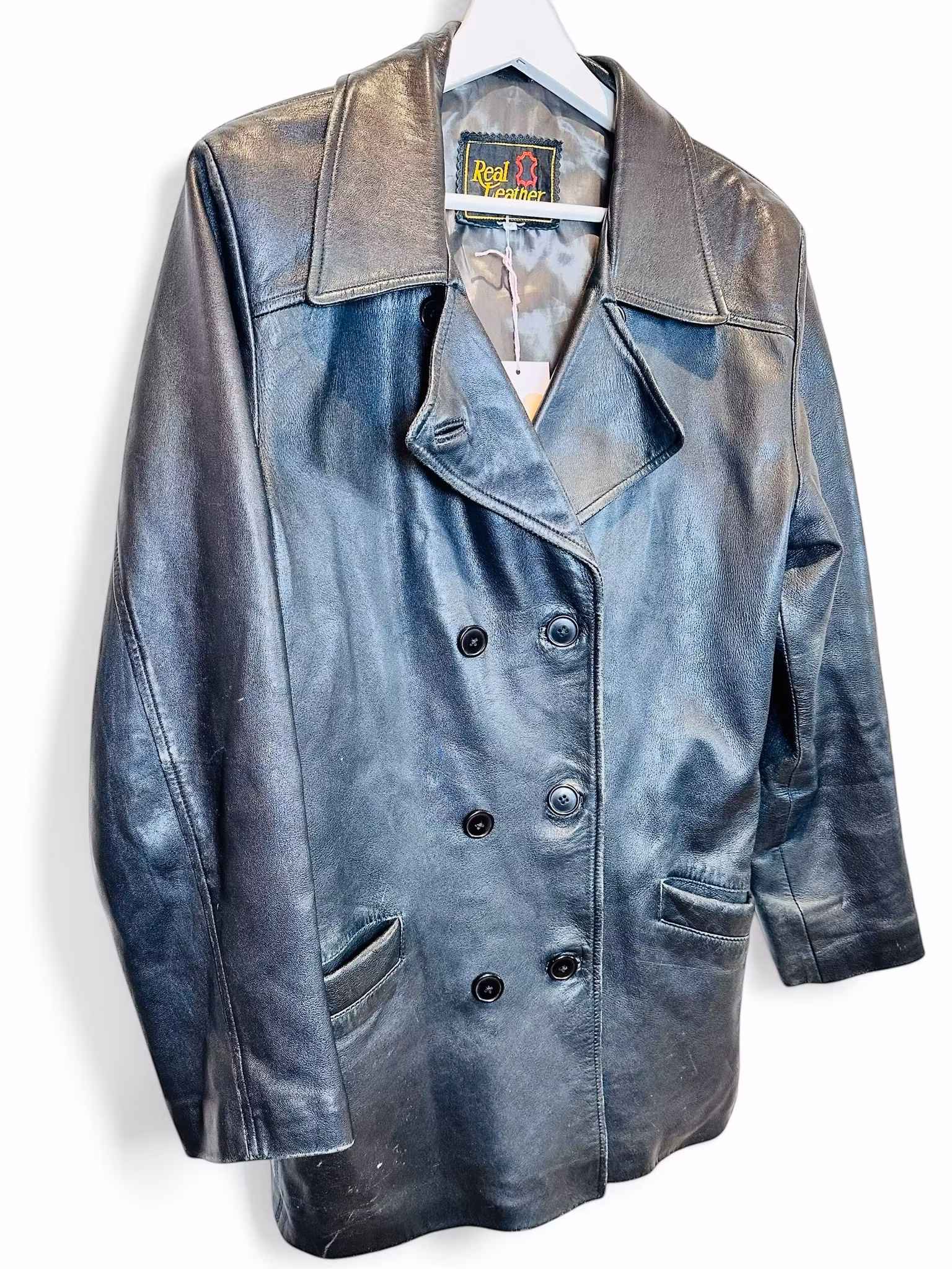 Vintage svart skinnkavaj