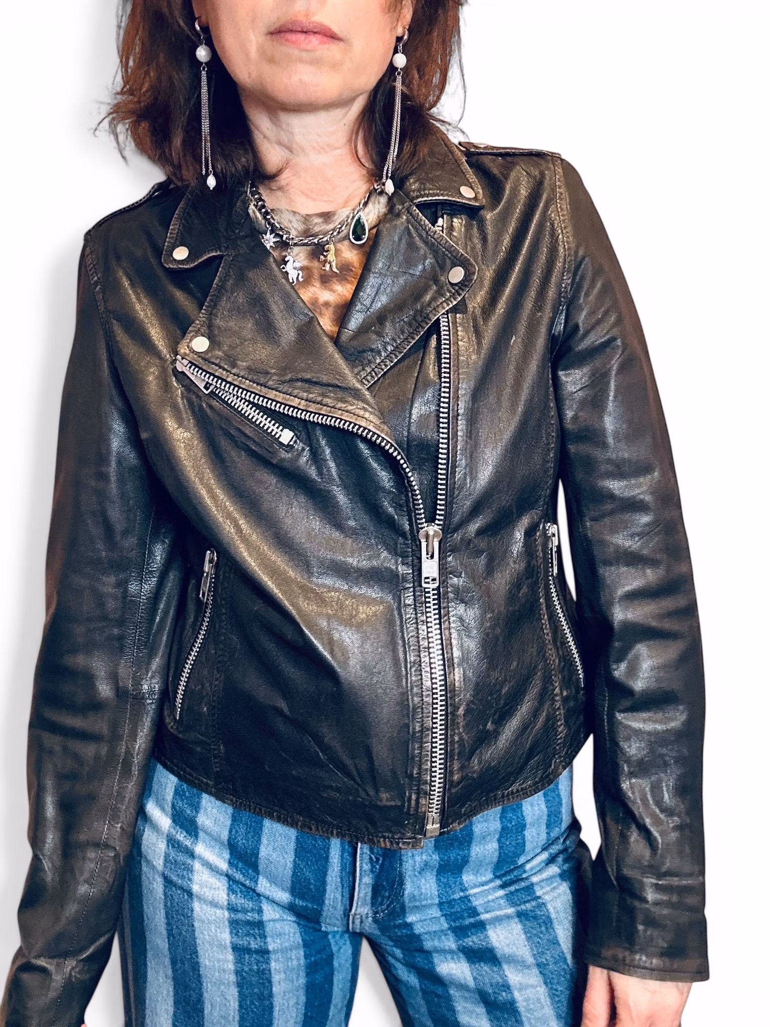 MC-jacka i antikbehandlat läder