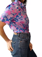 Vintage färgglad topp med rundad krage