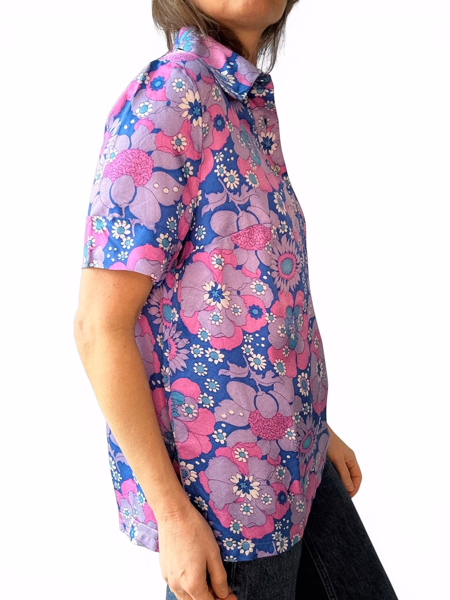 Vintage färgglad topp med rundad krage