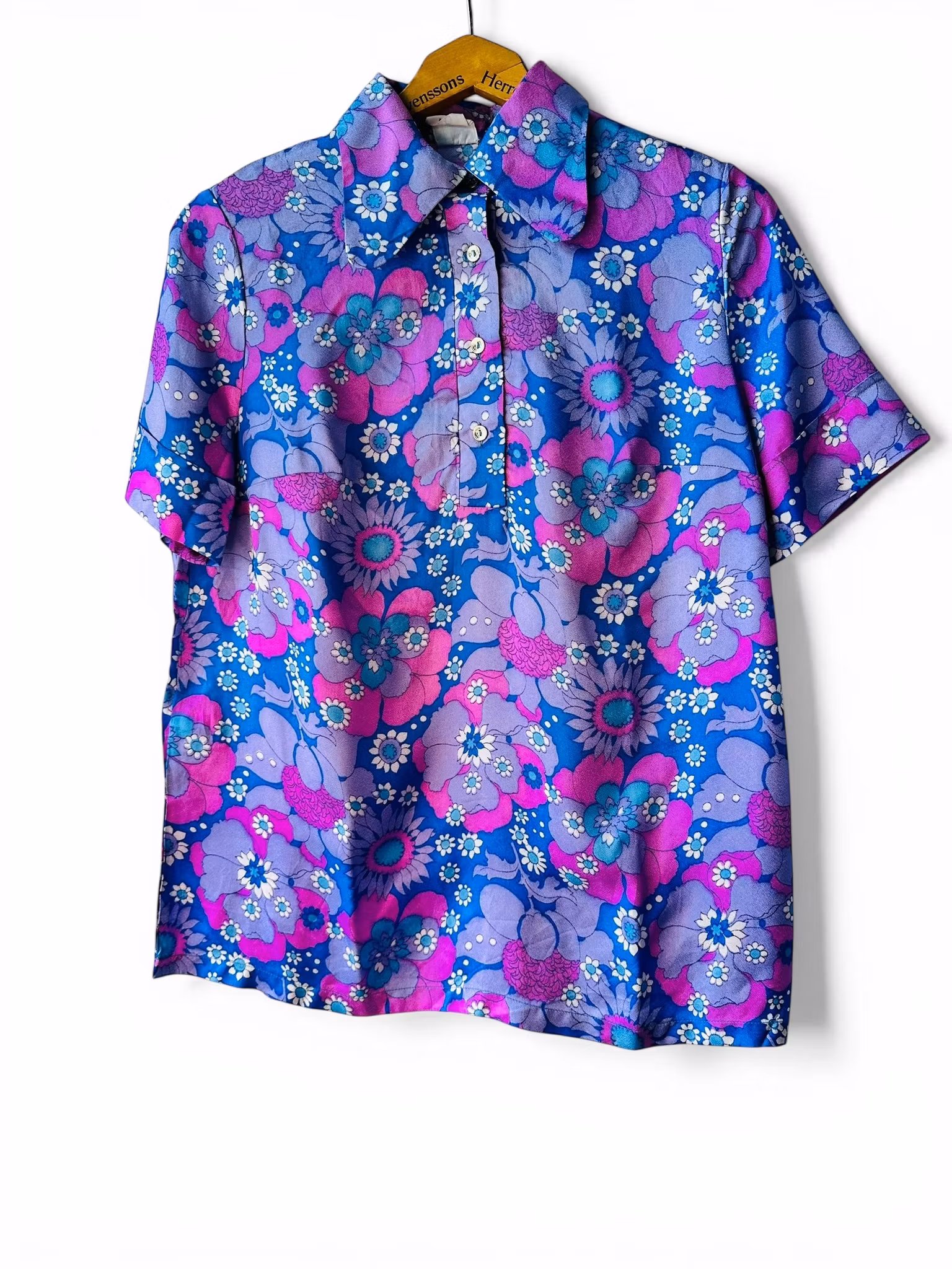 Vintage färgglad topp med rundad krage