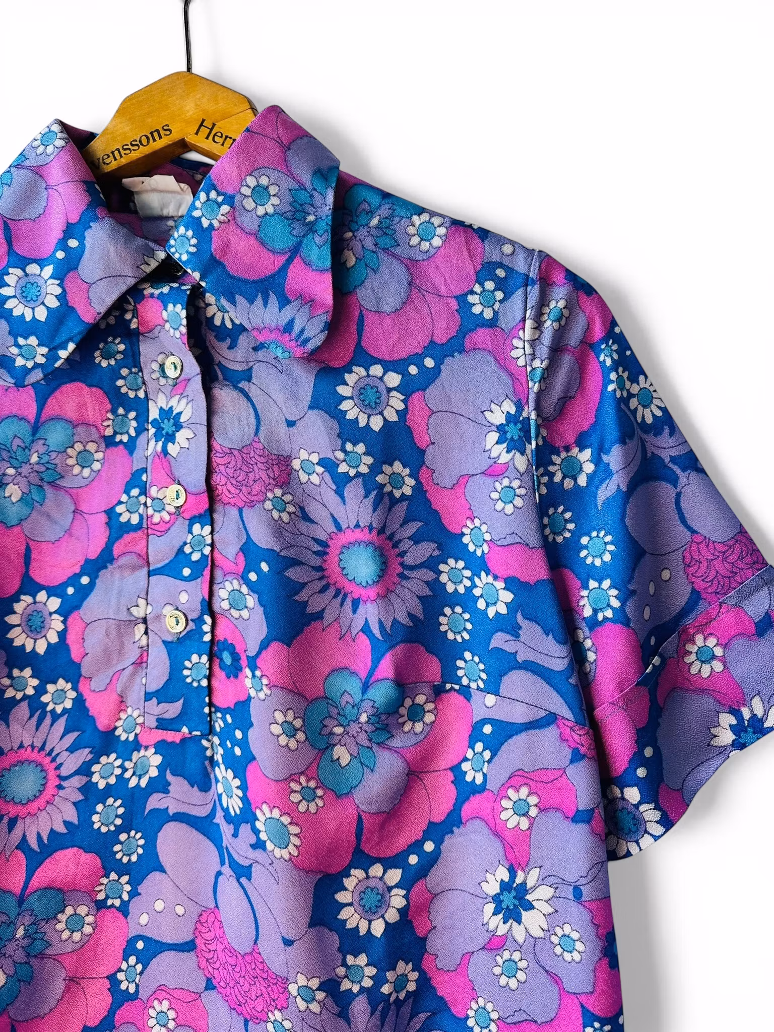 Vintage färgglad topp med rundad krage