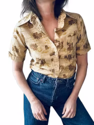 Vintage bomullsskjorta med elefanter