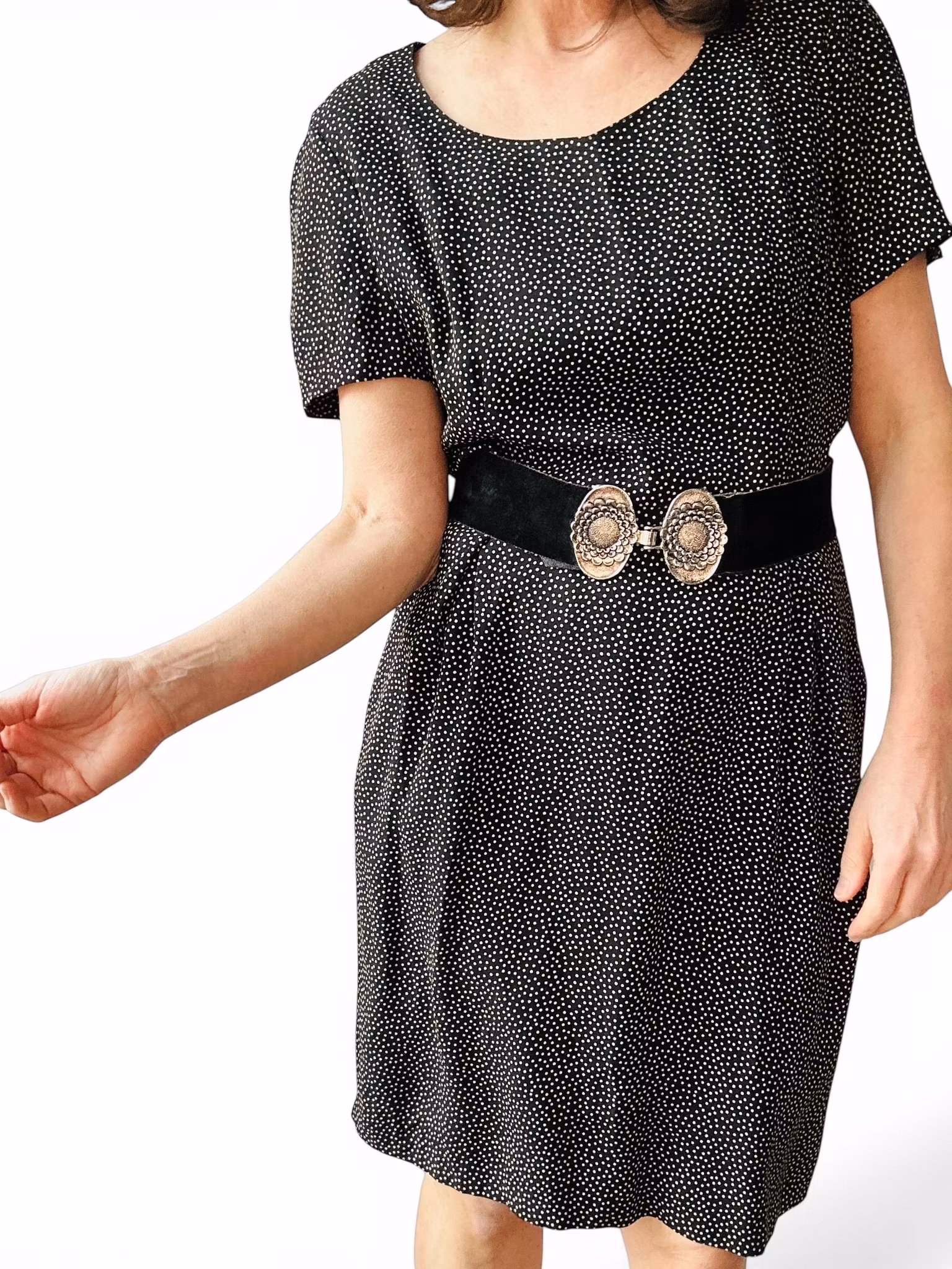 Vintage prickig fransk klänning i sidenmix