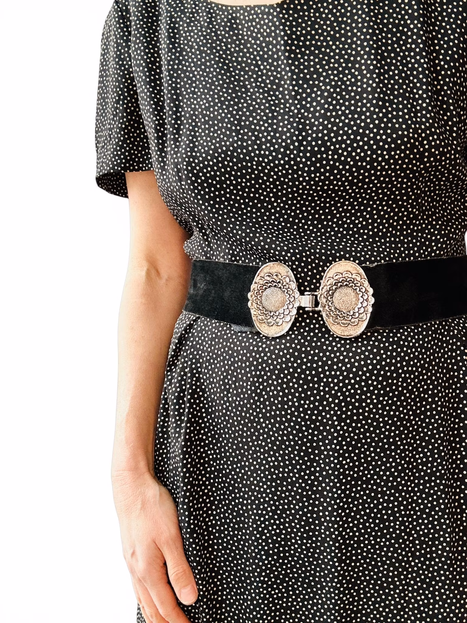 Vintage prickig fransk klänning i sidenmix