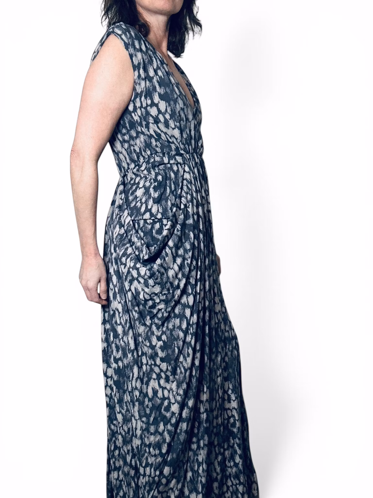 Lång mönstrad viskosklänning