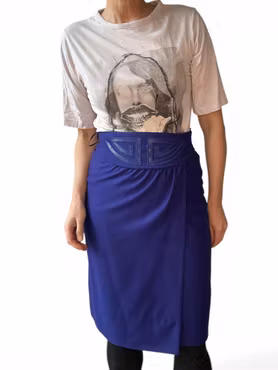 Vintage kornblå kjol med art-deco-dekorerad midja