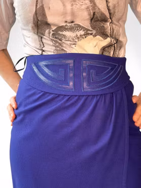 Vintage kornblå kjol med art-deco-dekorerad midja