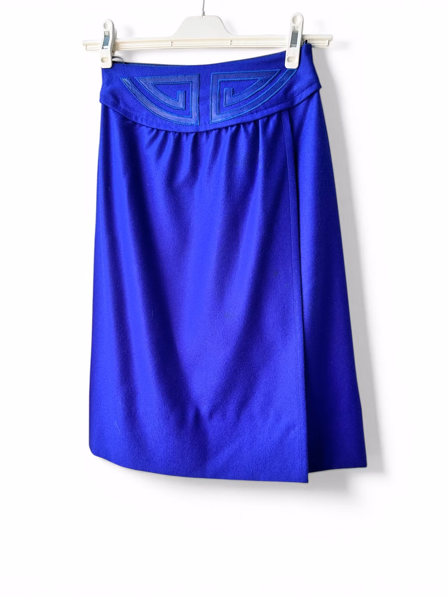 Vintage kornblå kjol med art-deco-dekorerad midja