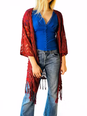 Vinröd virkad kaftan/kofta