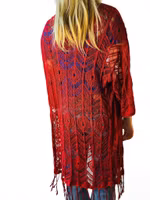 Vinröd virkad kaftan/kofta