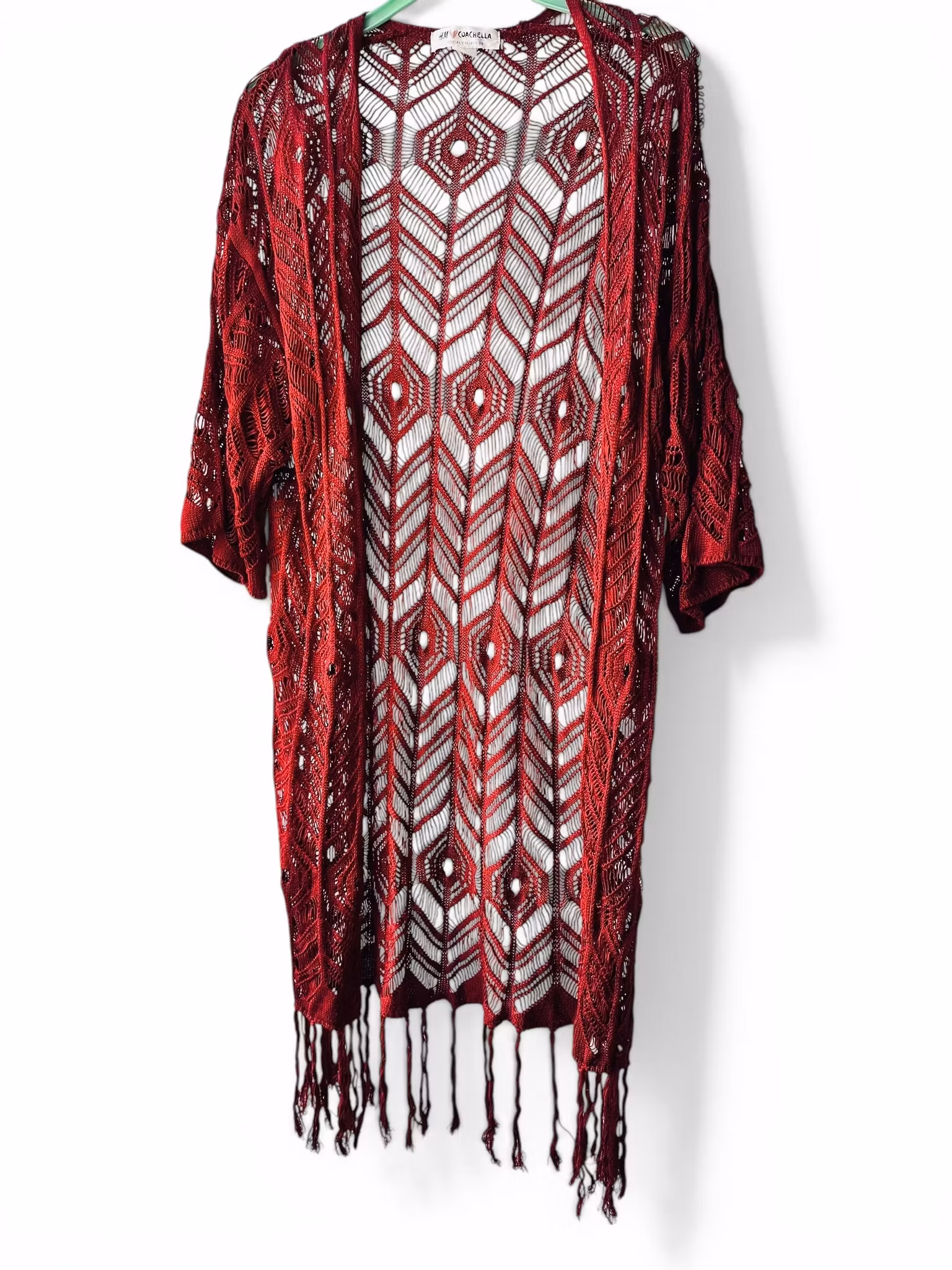 Vinröd virkad kaftan/kofta