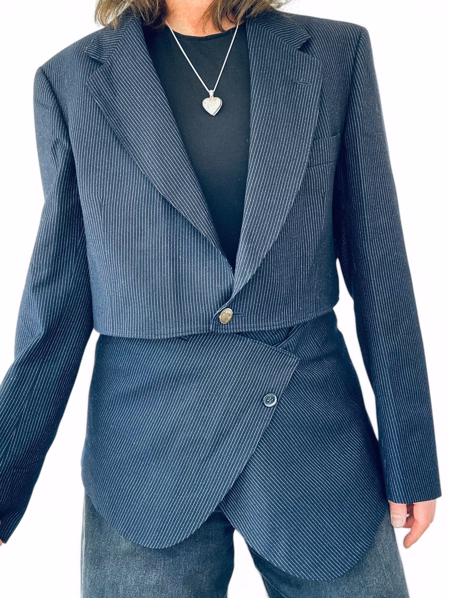 REMAKE: Kristrecksrandigt set - croppad blazer + apron skirt