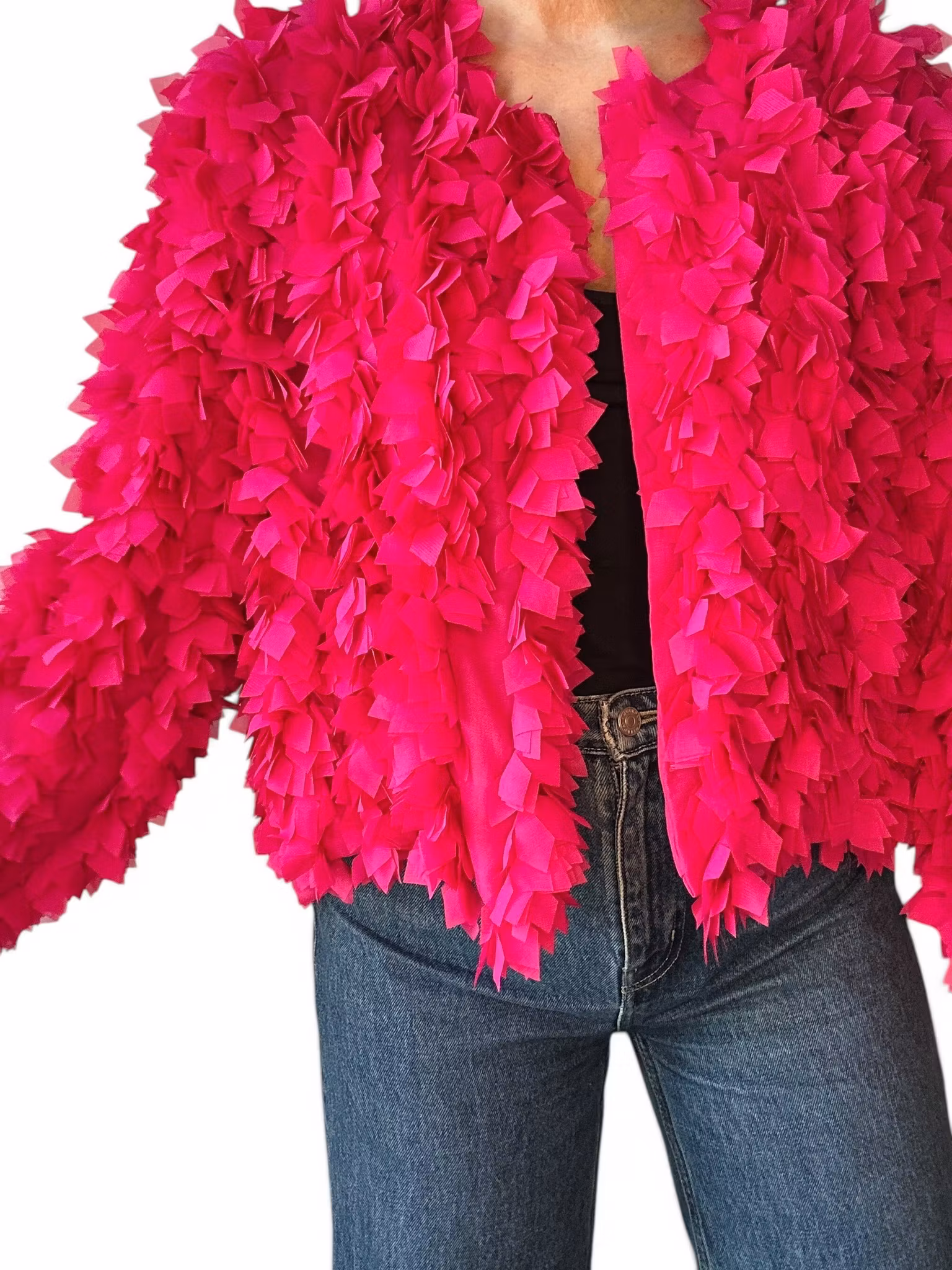 Fluffig statementjacka i rosa