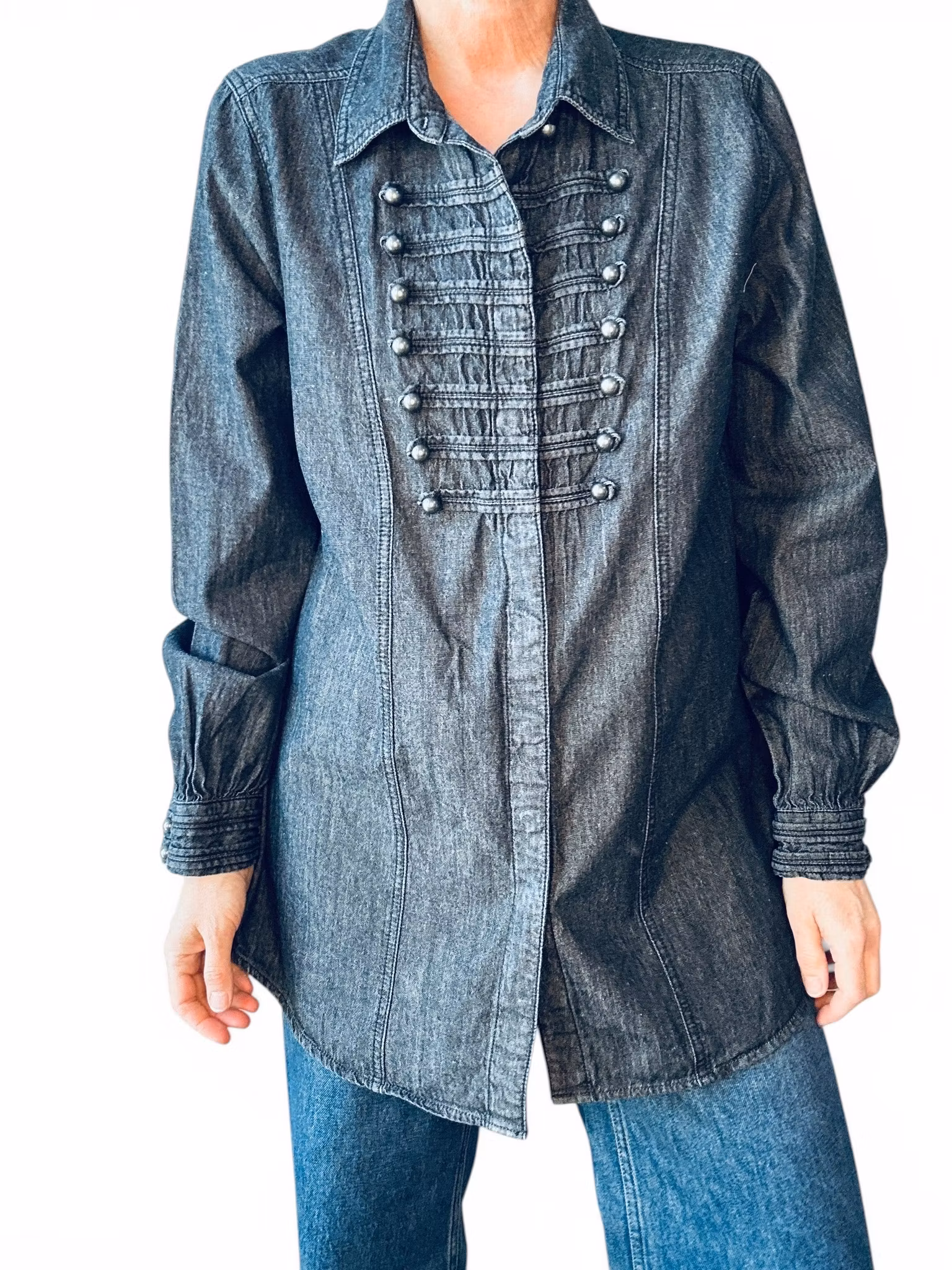 Vintage jeansskjorta med Napoleon-knäppning