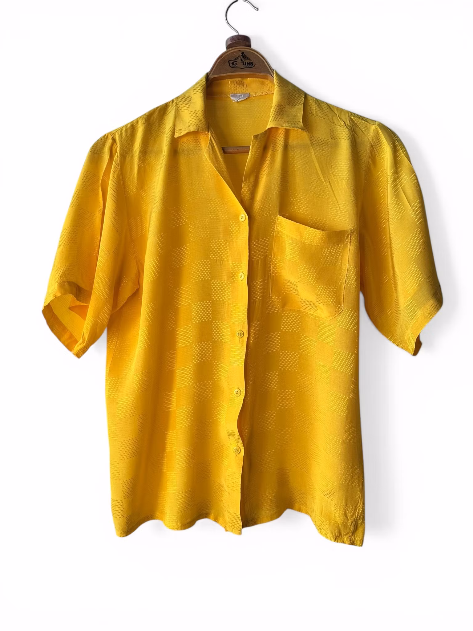 Vintage gul blus i mönstervävd viskos