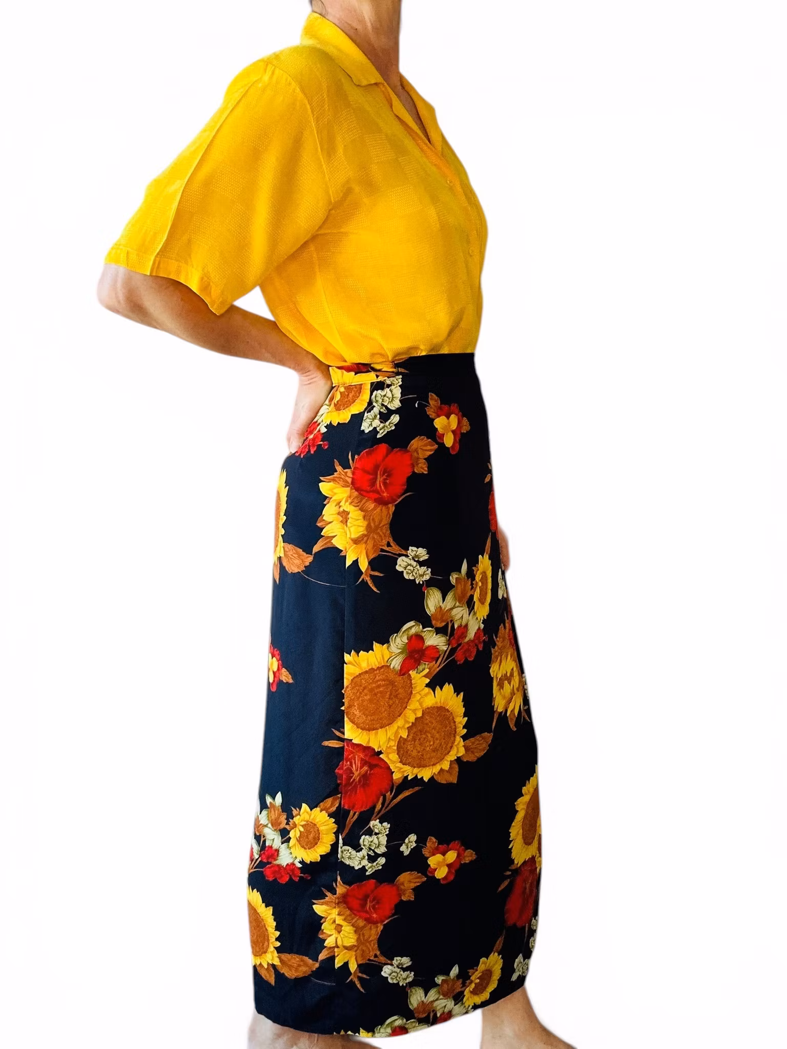 Vintage blommig wrapkjol