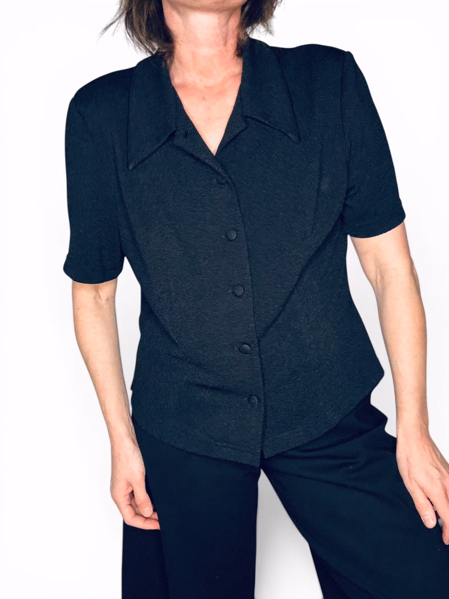 VINTAGE svart blus med öppen rygg