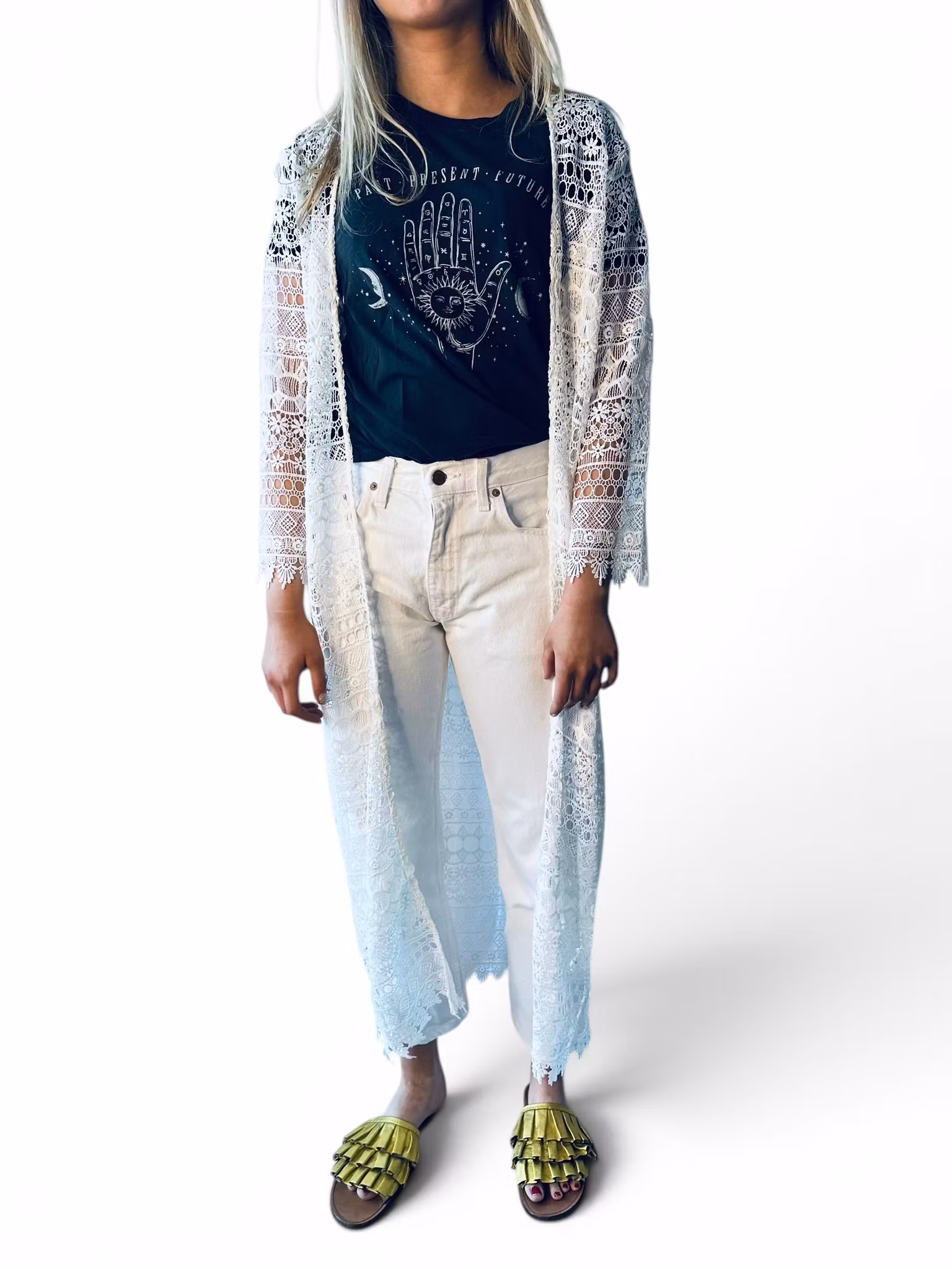 Coachella vit virkad kaftan