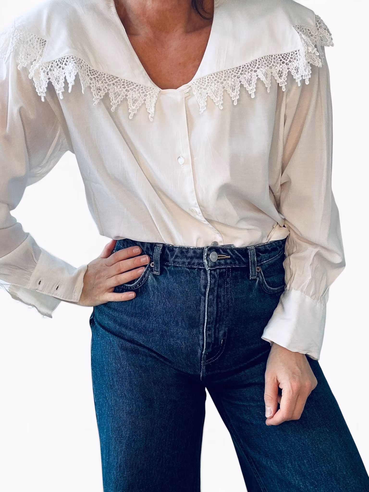 Vintage blus med spetskrage