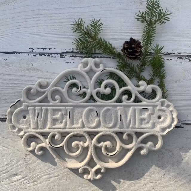 Skylt "WELCOME" Järn Vitmålad