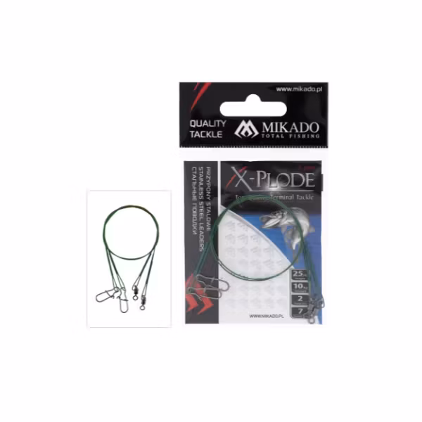 Steel Leader - With Swivel And Safety Snap - Grön - 2-pack