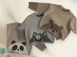 Stickad tröja för barn -brun björn 3-4år