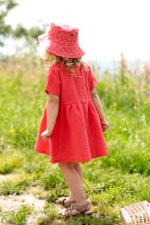 Solhatt för Barn 100% linne – Korall med Vita Prickar  - 1-10år UV skydd