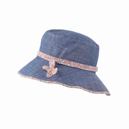 Solhatt till barn - Deminblå med blommigt band 1-2år UV skydd