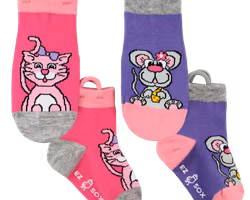 Ezsox barn strumpor - Katt & Mus 2-pack (19-34) med halkskydd