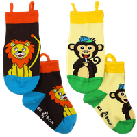 Ezsox barn strumpor - Lejon/Apa 2-pack (31-34) med halkskydd