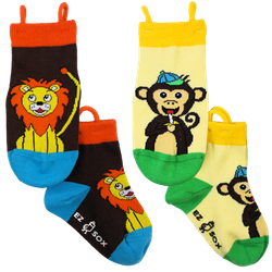 Ezsox barn strumpor - Lejon/Apa 2-pack (31-34) med halkskydd