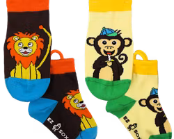 Ezsox barn strumpor - Lejon/Apa 2-pack (31-34) med halkskydd