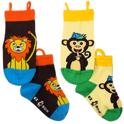 Ezsox barn strumpor - Lejon/Apa 2-pack (31-34) med halkskydd