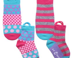 Ezsox barn strumpor - Randig & prickig 2-pack (19-22) med halkskydd