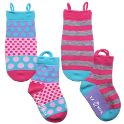 Ezsox barn strumpor - Randig & prickig 2-pack (19-22) med halkskydd