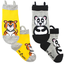 Ezsox barn strumpor - Tiger/panda 2-pack ( 31-34) med halkskydd